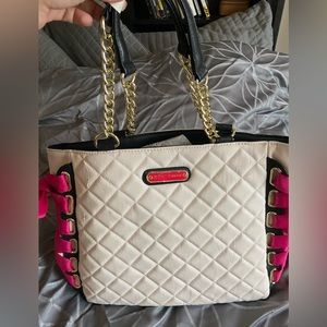 Betsey Johnson Gold Chain Shoulder Bag with Pink Ties